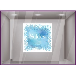 Sticker Soldes Carre Flocons COMMERCE VITROPHANIE ADHESIF IDEE DECORATION VITRINE VITRES  CALICOT PROMOTIONS