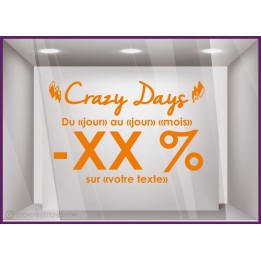 Sticker Promotions Crazy Days personnaliser MAGASIN IDEE DECORATION CALICOT AUTOCOLLANT PUBLICITAIRE VITRINE VITRES IMPRIMEUR