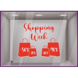 Sticker Shopping Week Sacs calicot autocollant lettrage vitrophanie devanture magasin mode maroquinerie ventes privees promotion