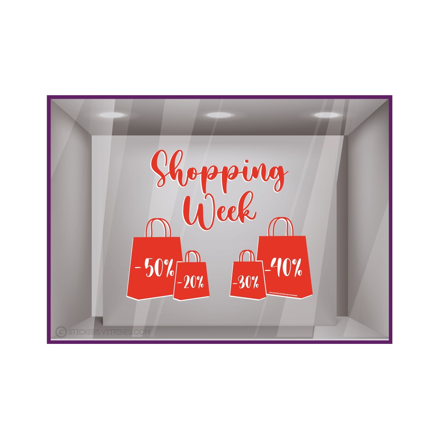 Sticker Shopping Week Sacs calicot autocollant lettrage vitrophanie devanture magasin mode maroquinerie ventes privees promotion