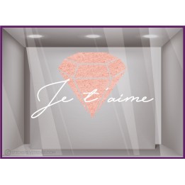 Sticker Je T'aime Diamant Saint-Valentin bijouterie mode beauté lettrage adhésif calicot vitrophanie vitrine