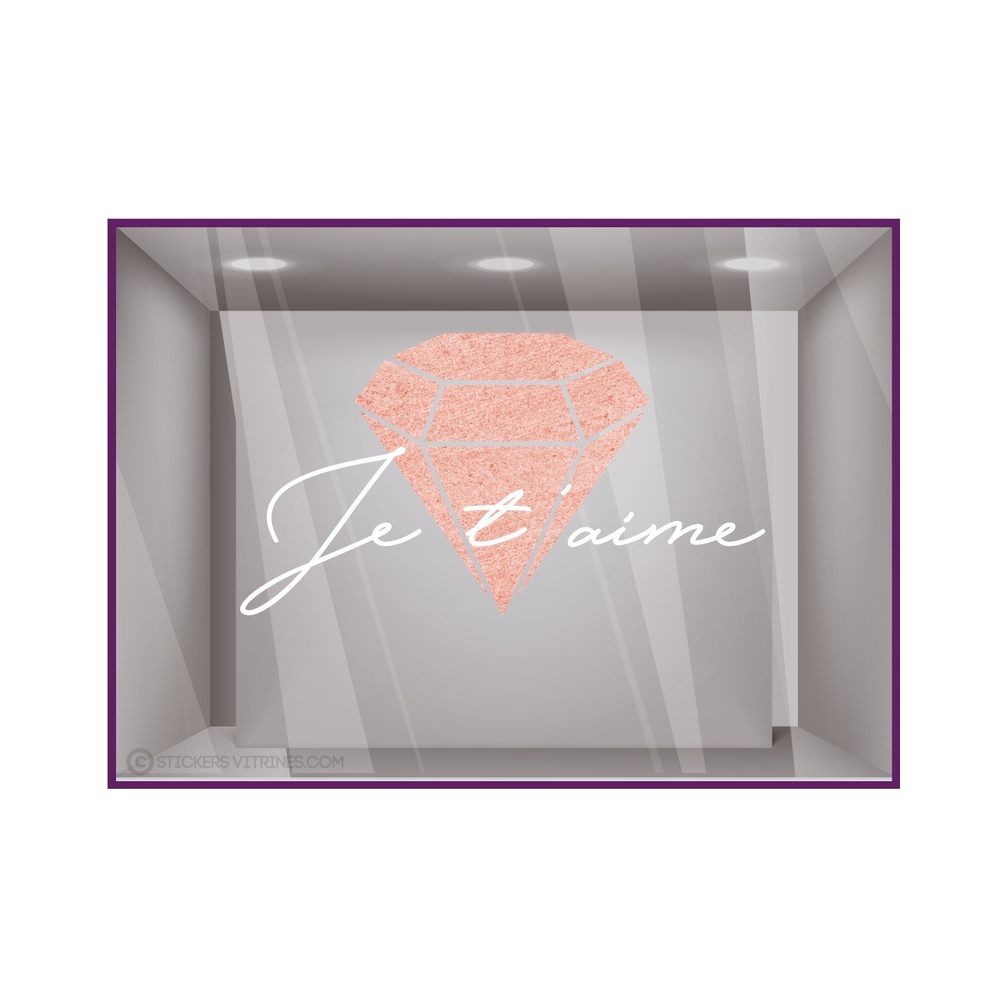 Sticker Je T'aime Diamant Saint-Valentin bijouterie mode beauté lettrage adhésif calicot vitrophanie vitrine