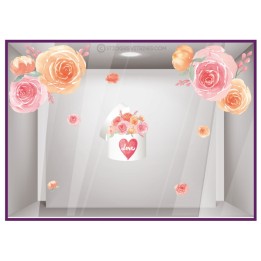 Kit de stickers boîte de roses et fleurs géantes Saint-Valentin fleuriste mode lettrage adhésif vitrophanie printemps vitrine