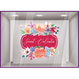 Sticker Badge Fleurs Saint-Valentin fleuriste lettrage adhésif calicot vitrophanie printemps vitrine