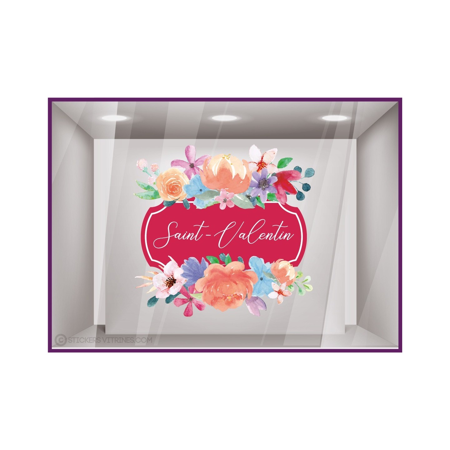 Sticker Badge Fleurs Saint-Valentin fleuriste lettrage adhésif calicot vitrophanie printemps vitrine