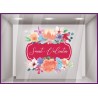 Sticker Badge Fleurs Saint-Valentin fleuriste lettrage adhésif calicot vitrophanie printemps vitrine