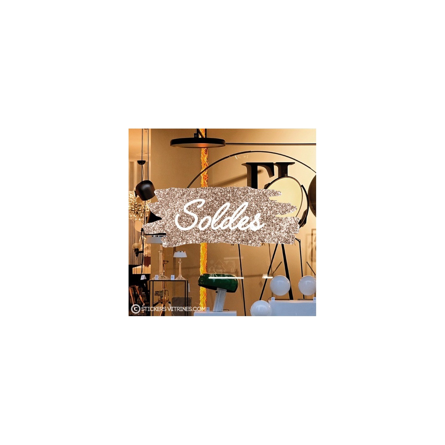 Sticker Soldes devanture fournisseur mode promotion offre promotionnelle destockage braderie liquidation calicot vitre adhesif