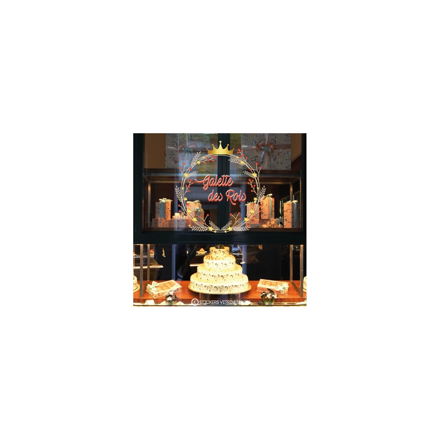 Sticker Couronne Galette des Rois autocollant adhesif commerce patissiers boulangerie vitrine lettrage epicerie