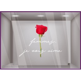 STICKER FEMMES JE VOUS AIME JOURNEE FLEURISTE ADHESIF AUTOCOLLANT FLEUR LETTRAGE ROSE