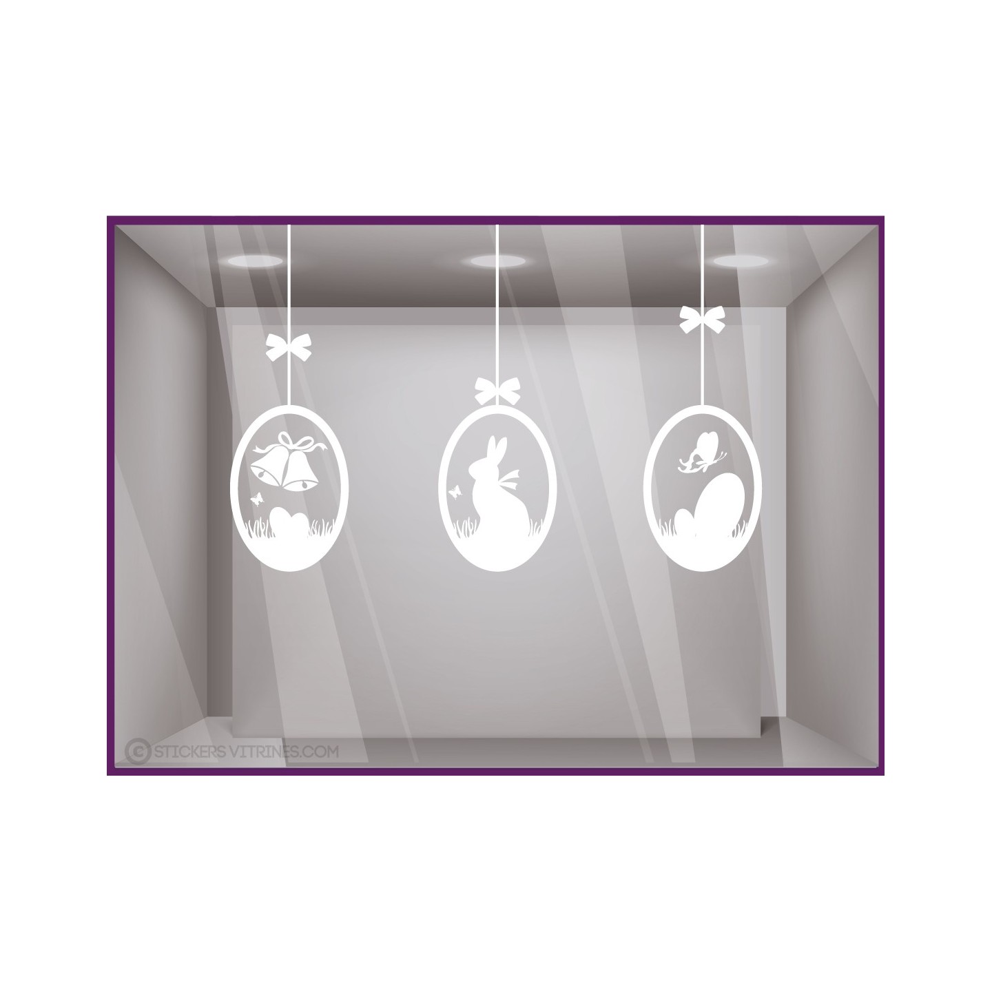 Kit de stickers Oeuf de Pâques Guirlande Fleuriste Chocolatier Boulangerie Lapin Cloches Noeuds