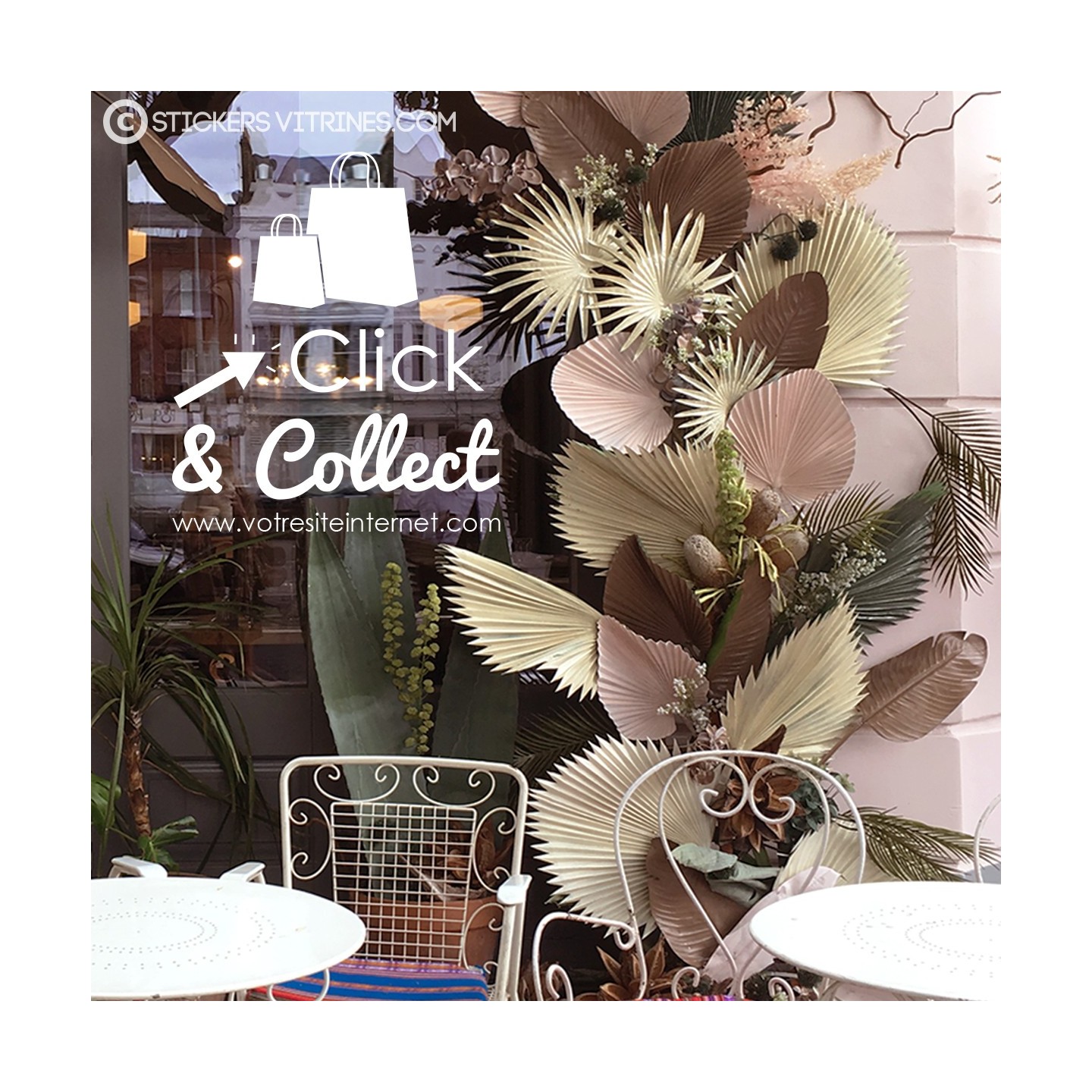 STICKER CLICK AND COLLECT PERSONNALISER VITRINE BOUTIQUE MAGASIN RESTAURANT TRAITEUR MODE DECORATION