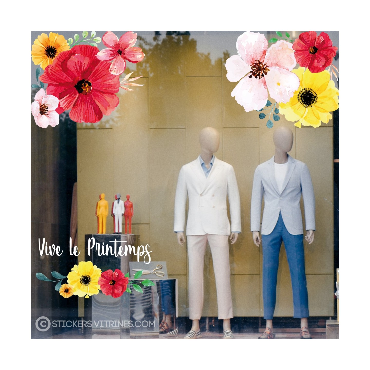KIt de stickers fleurs géantes Printemps Mode Fleuriste Calicot autocollant Devanture Vitrine 
