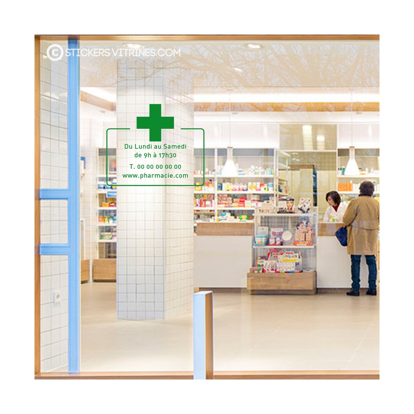Sticker Horaires a personnaliser spécial pharmacie vitrine adhésif vitrophanie devanture signalétique