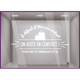 Sticker on reste en contact magasin boutique mode decoration vitrophanie covid adhesive autocollant devanture