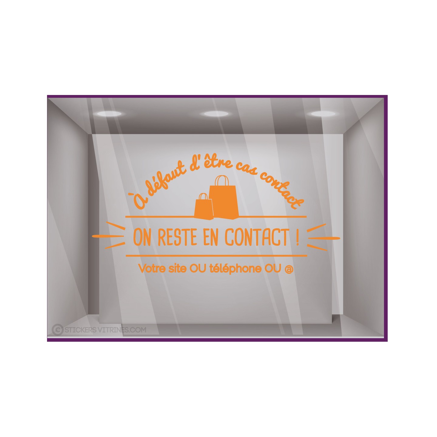 Sticker on reste en contact magasin boutique mode decoration vitrophanie covid adhesive autocollant devanture