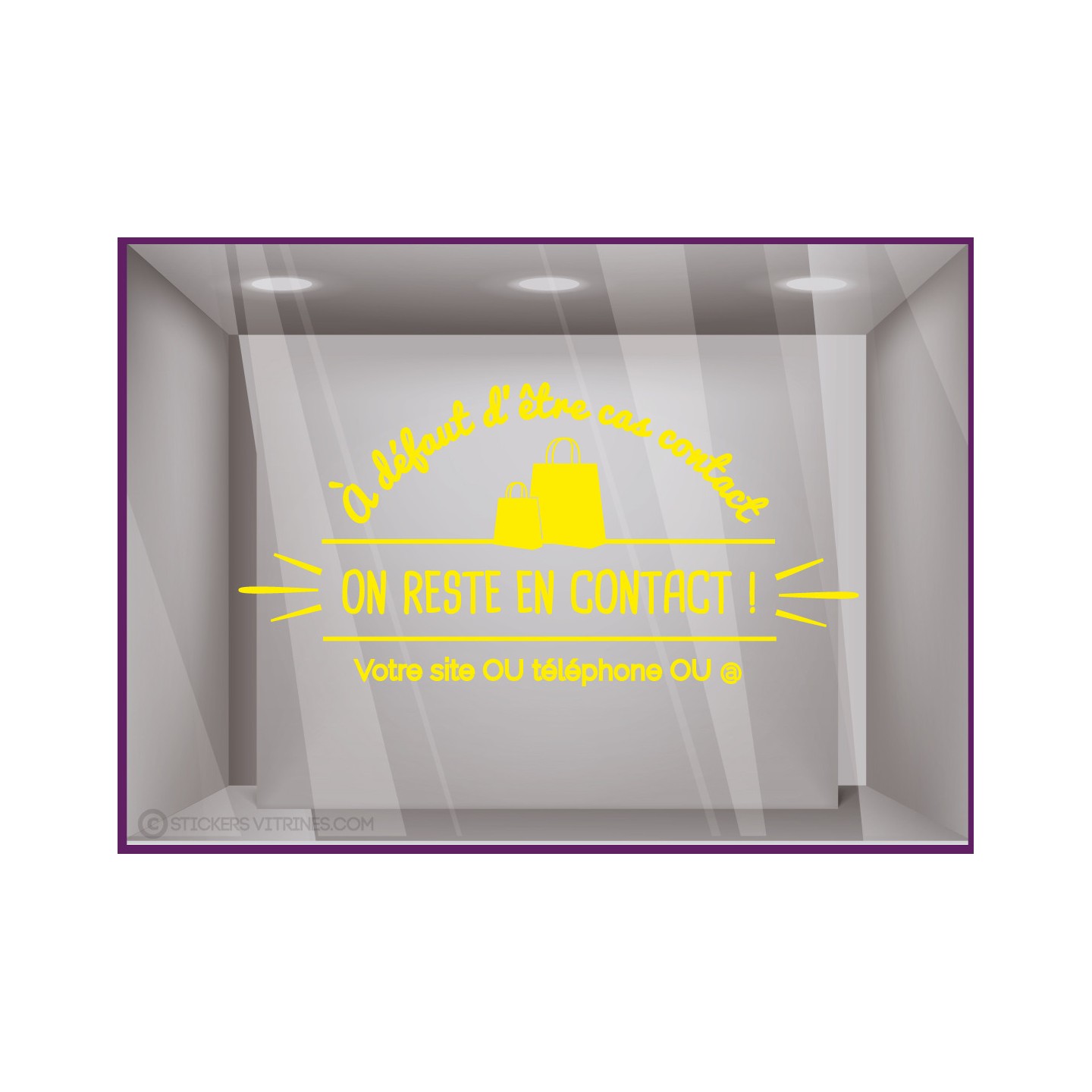 Sticker on reste en contact magasin boutique mode decoration vitrophanie covid adhesive autocollant devanture