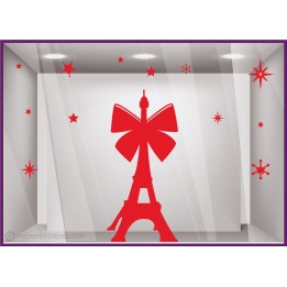 Kit de Stickers Tour Eiffel Noeud Paris vitrophanies décoration bijouterie étoiles publicitaire Noël Réveillon