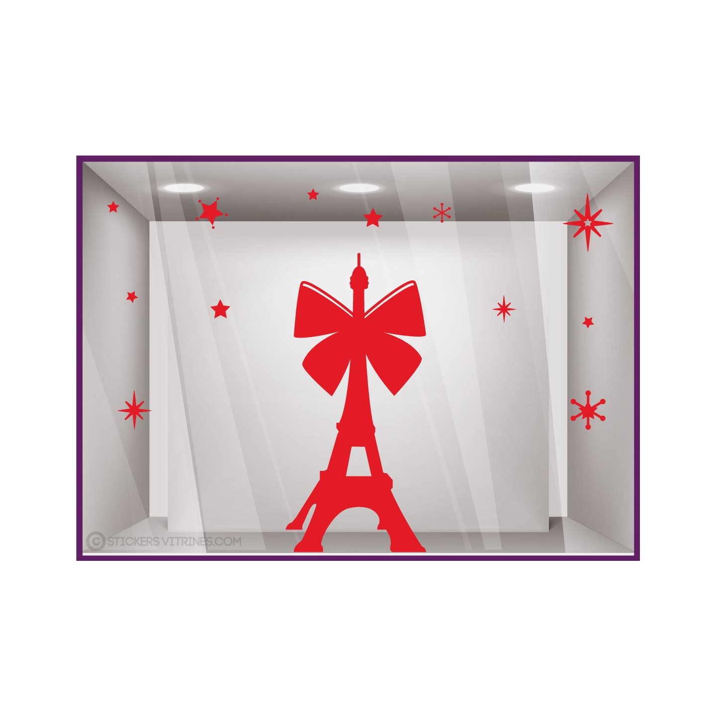 Kit de Stickers Tour Eiffel Noeud Paris vitrophanies décoration bijouterie étoiles publicitaire Noël Réveillon