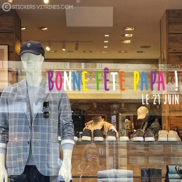 AUTOCOLLANT-FETE DES PERES-MODE-VITRINE-MAROQUINERIE-DATE-IDEE DECORATION-VITROPHANIE