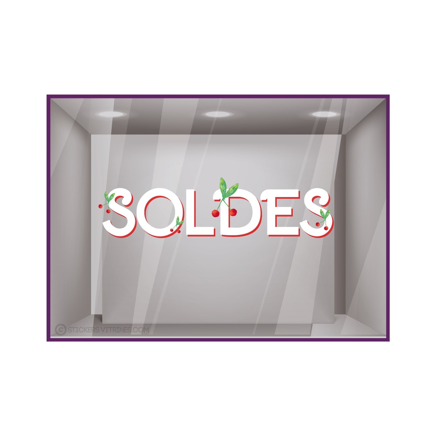 Autocollant-Soldes-Liquidation-Ete-Promotion-Commerce-Lettrage adhesif-Devanture-idee deco-cerise