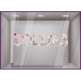 Lettres autocollantes-Soldes-Braderie-Ete-Promotion-Boutique-Adhesif-Vitrine-idee deco-fleur-magasin
