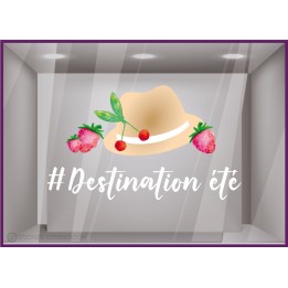 STICKER- LETTRES AUTOCOLLANTES-ETE-LETTRAGE ADHESIF-VITRINE-BOUTIQUE-AGENCE DE VOYAGE-DESTINATION-CERISE