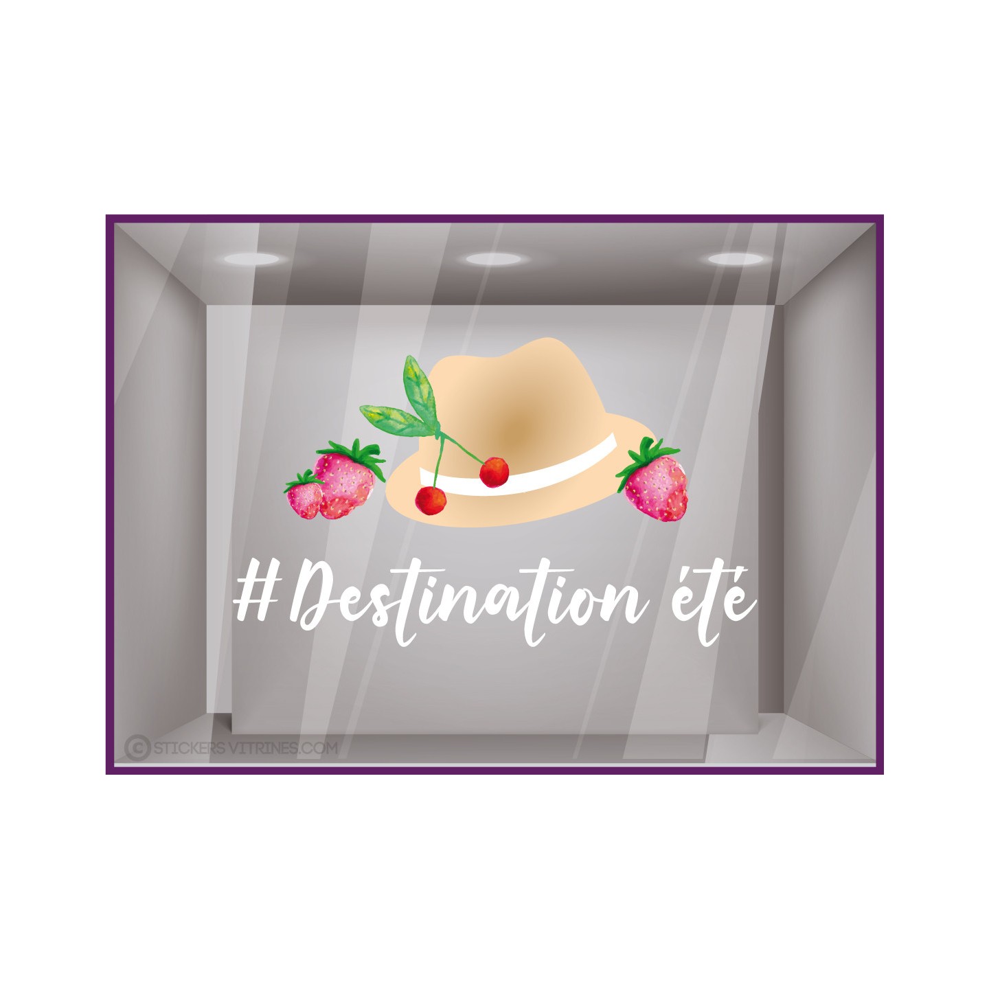 STICKER- LETTRES AUTOCOLLANTES-ETE-LETTRAGE ADHESIF-VITRINE-BOUTIQUE-AGENCE DE VOYAGE-DESTINATION-CERISE