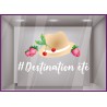 STICKER- LETTRES AUTOCOLLANTES-ETE-LETTRAGE ADHESIF-VITRINE-BOUTIQUE-AGENCE DE VOYAGE-DESTINATION-CERISE
