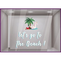 Vitrophanie-Plage-Sticker-Vitrine-Devanture-Commerce-Licorne-LET S GO TO THE BEACH-Lettrage-Palmier