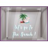 Vitrophanie-Plage-Sticker-Vitrine-Devanture-Commerce-Licorne-LET S GO TO THE BEACH-Lettrage-Palmier