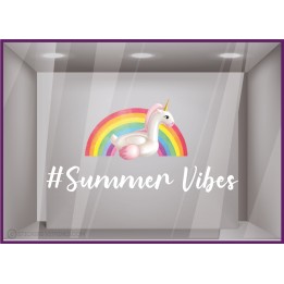 Licorne-Hashtag-Vitrophanie-Lettrage adhesif-Vitrine-Boutique-Arc en ciel-Summer vibes-sticker