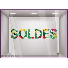 Lettres autocollantes-Soldes-Braderie-Ete-Promotion-Boutique-Adhesif-Vitrine-tropical-calicot