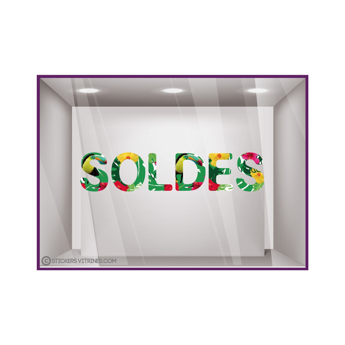 Lettres autocollantes-Soldes-Braderie-Ete-Promotion-Boutique-Adhesif-Vitrine-tropical-calicot