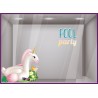 VITROPHANIE-DECORATION-ADHESIF-MAGASIN-COMMERCE-VITRE-LETTRAGE-POOL PARTY-LICORNE