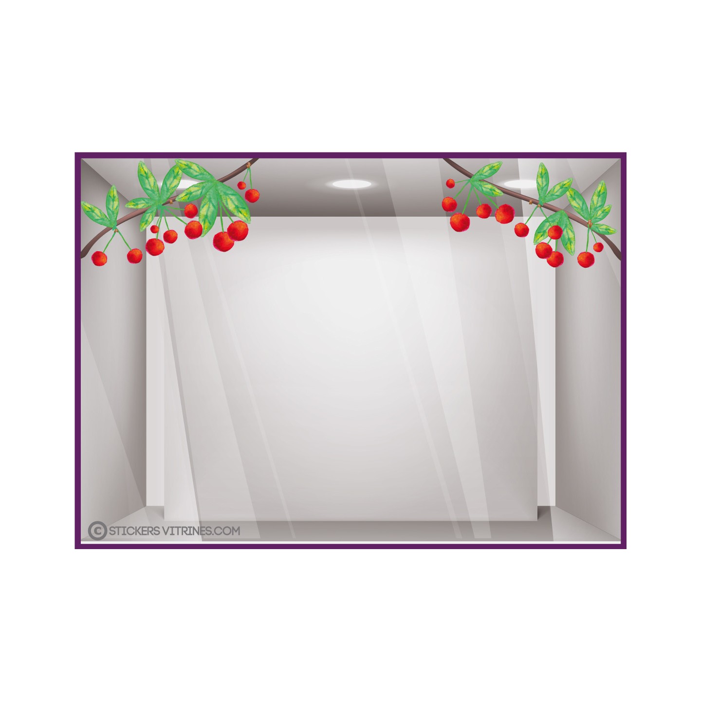 Sticker-Cerises-Vitrophanie-Vitrine-Boutique-Branche-Cerisier-Fleuriste-ete-idee deco-commerce-autocollant