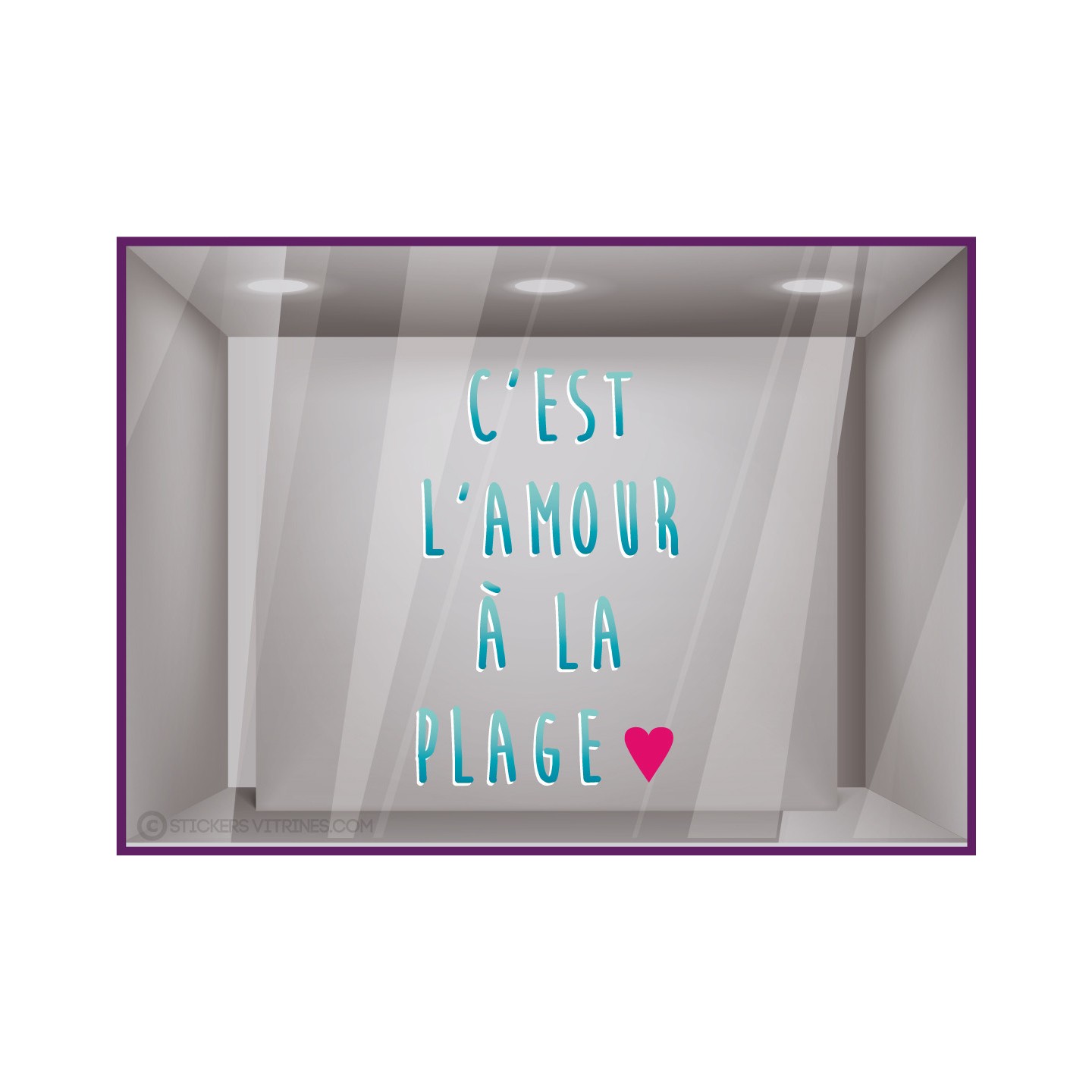 Vitrophanie-Plage-Lettrage adhesif-Vitrine-Commerce-Bar-C est l amour a la plage-Autocollant