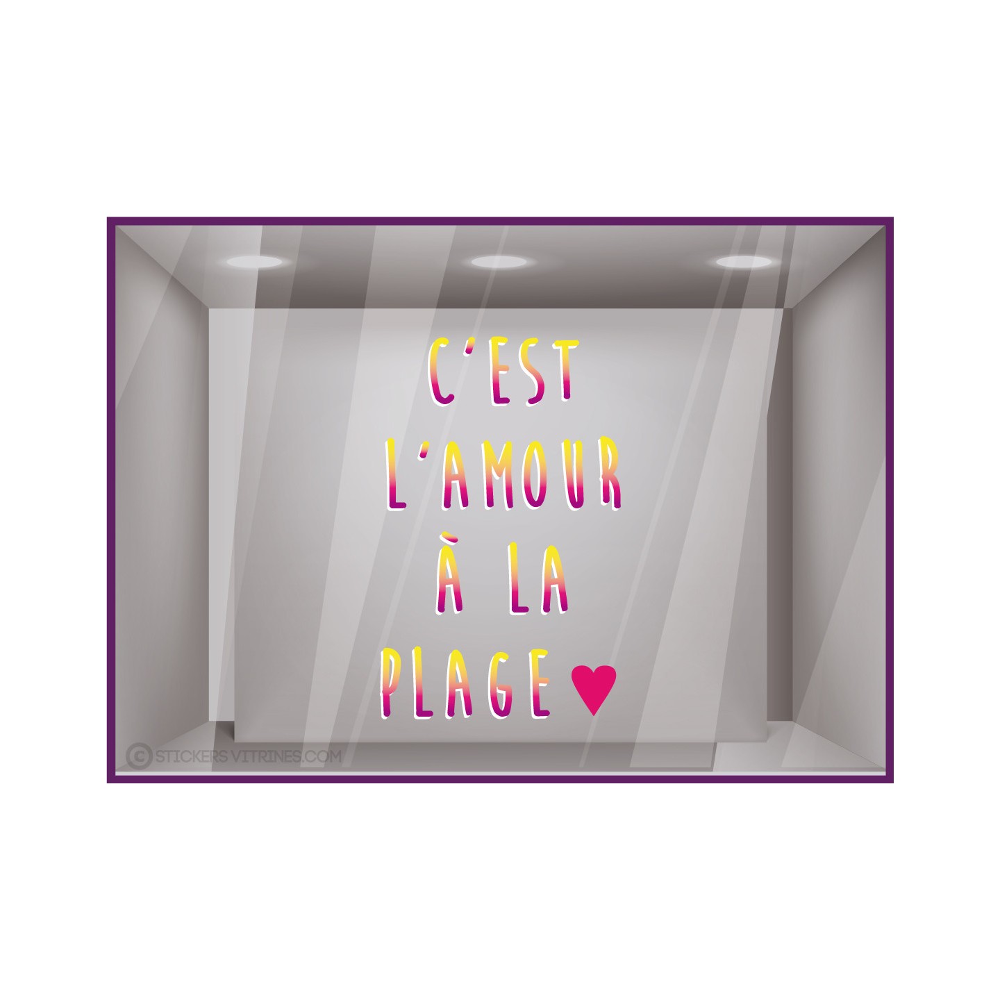 Vitrophanie-Plage-Lettrage adhesif-Vitrine-Commerce-Bar-C est l amour a la plage-Autocollant