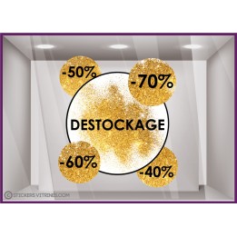 Sticker Pastille Destockage Pourcentages liquidation braderie vitrophanie adhésif autocollant vitrine pas cher