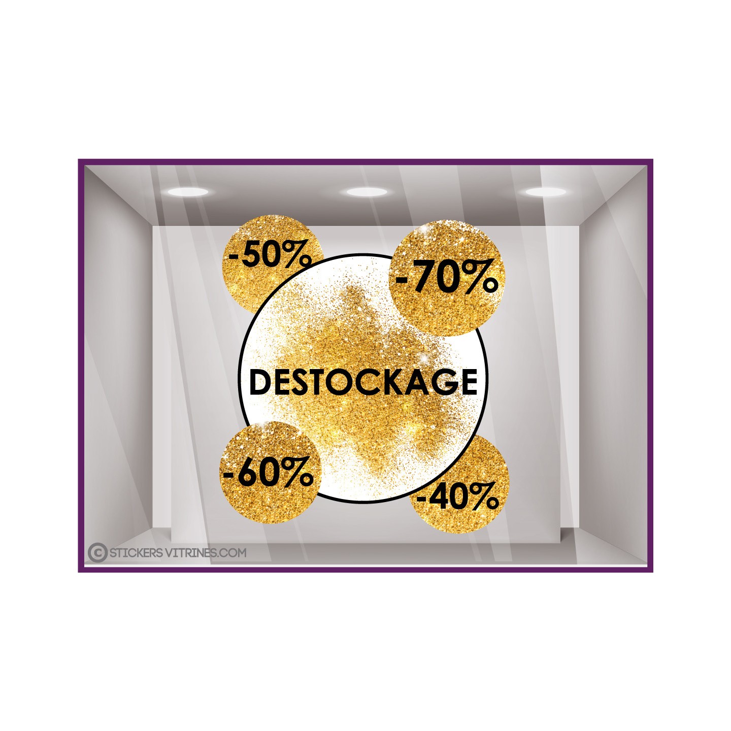 Sticker Pastille Destockage Pourcentages liquidation braderie vitrophanie adhésif autocollant vitrine pas cher