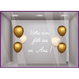 VITROPHANIE-DECORATION-ADHESIF-MAGASIN-COMMERCE-VITRE-LETTRAGE AUTOCOLLANT-ANNIVERSAIRE-BALLON