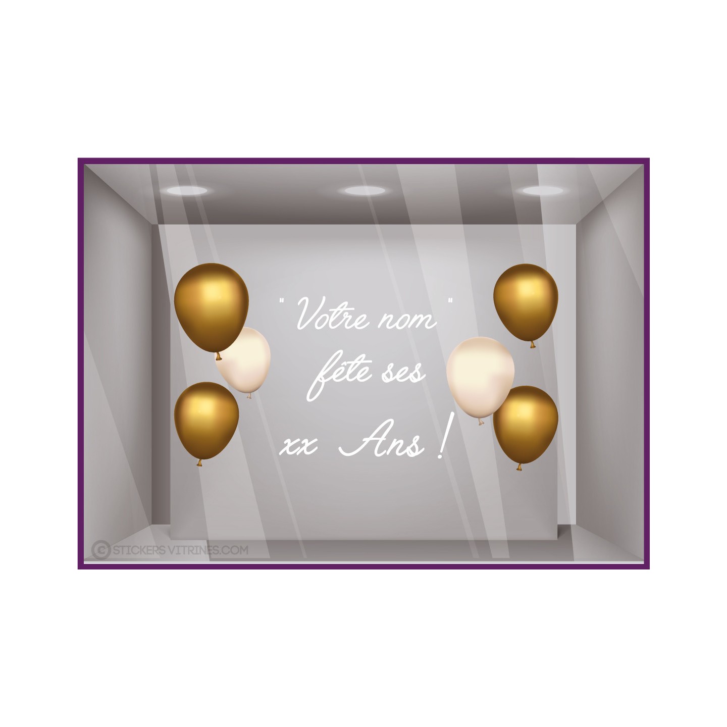 VITROPHANIE-DECORATION-ADHESIF-MAGASIN-COMMERCE-VITRE-LETTRAGE AUTOCOLLANT-ANNIVERSAIRE-BALLON