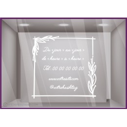 Sticker-Horaires-cadre fleur- a personnaliser-vitrine-bistro-bar-boutique-fleuriste-magasin-devanture-cafe-restaurant