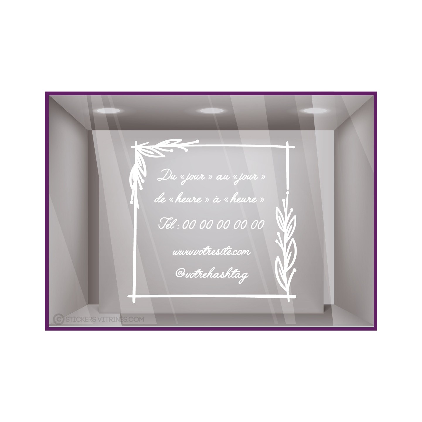 Sticker-Horaires-cadre fleur- a personnaliser-vitrine-bistro-bar-boutique-fleuriste-magasin-devanture-cafe-restaurant