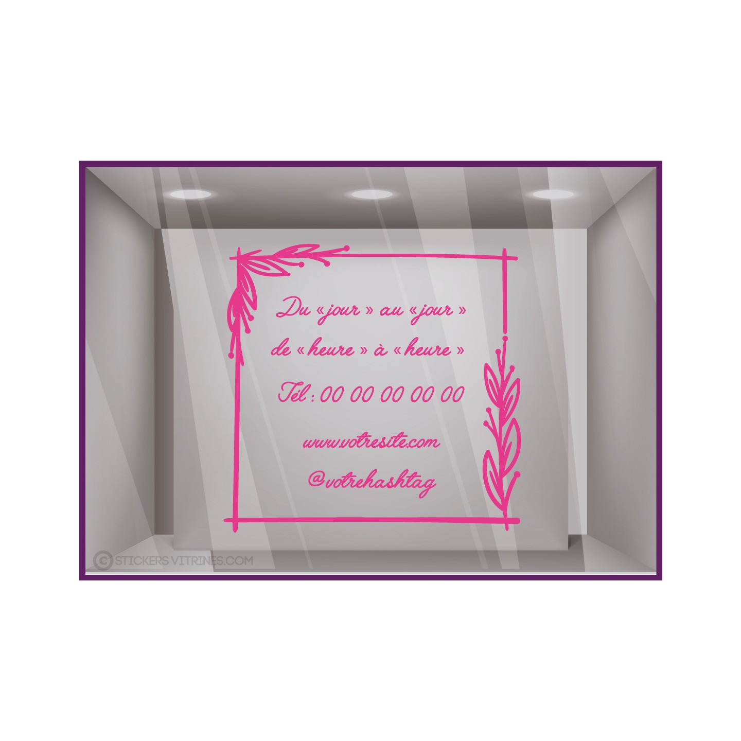 Sticker-Horaires-cadre fleur- a personnaliser-vitrine-bistro-bar-boutique-fleuriste-magasin-devanture-cafe-restaurant