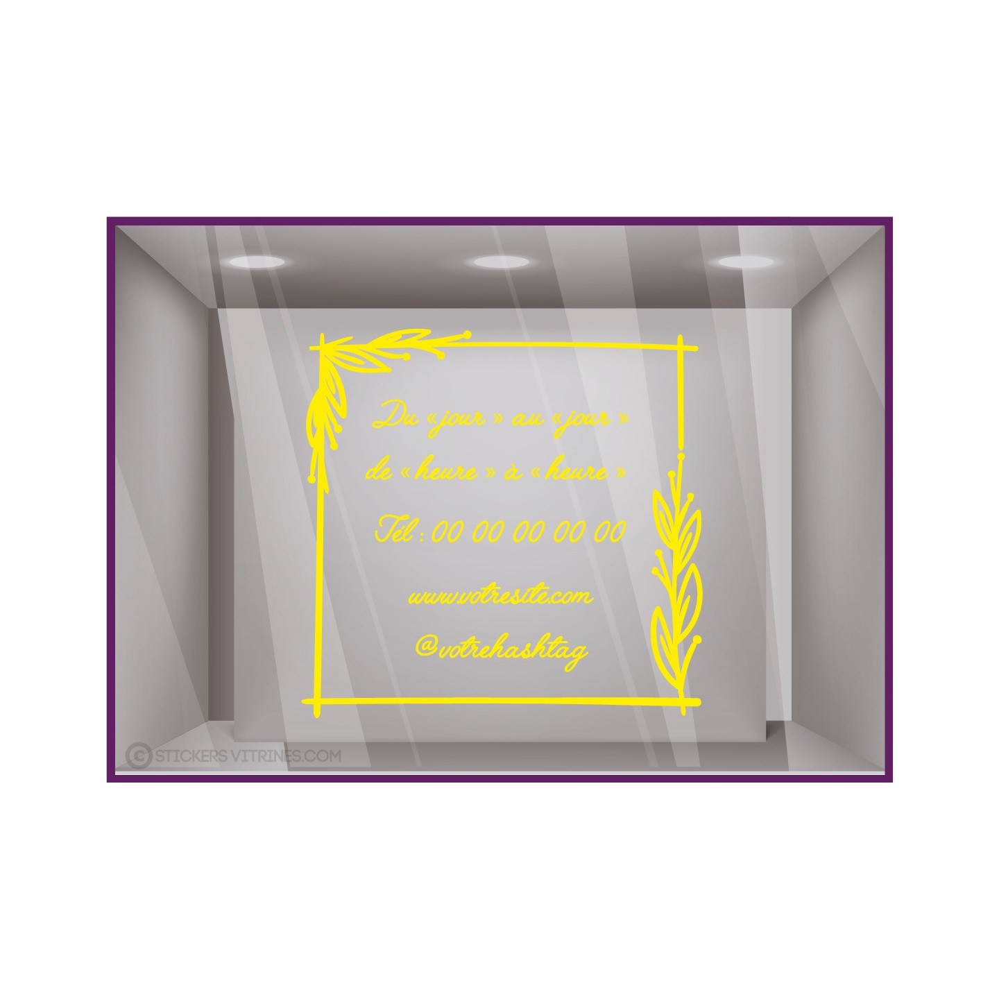 Sticker-Horaires-cadre fleur- a personnaliser-vitrine-bistro-bar-boutique-fleuriste-magasin-devanture-cafe-restaurant