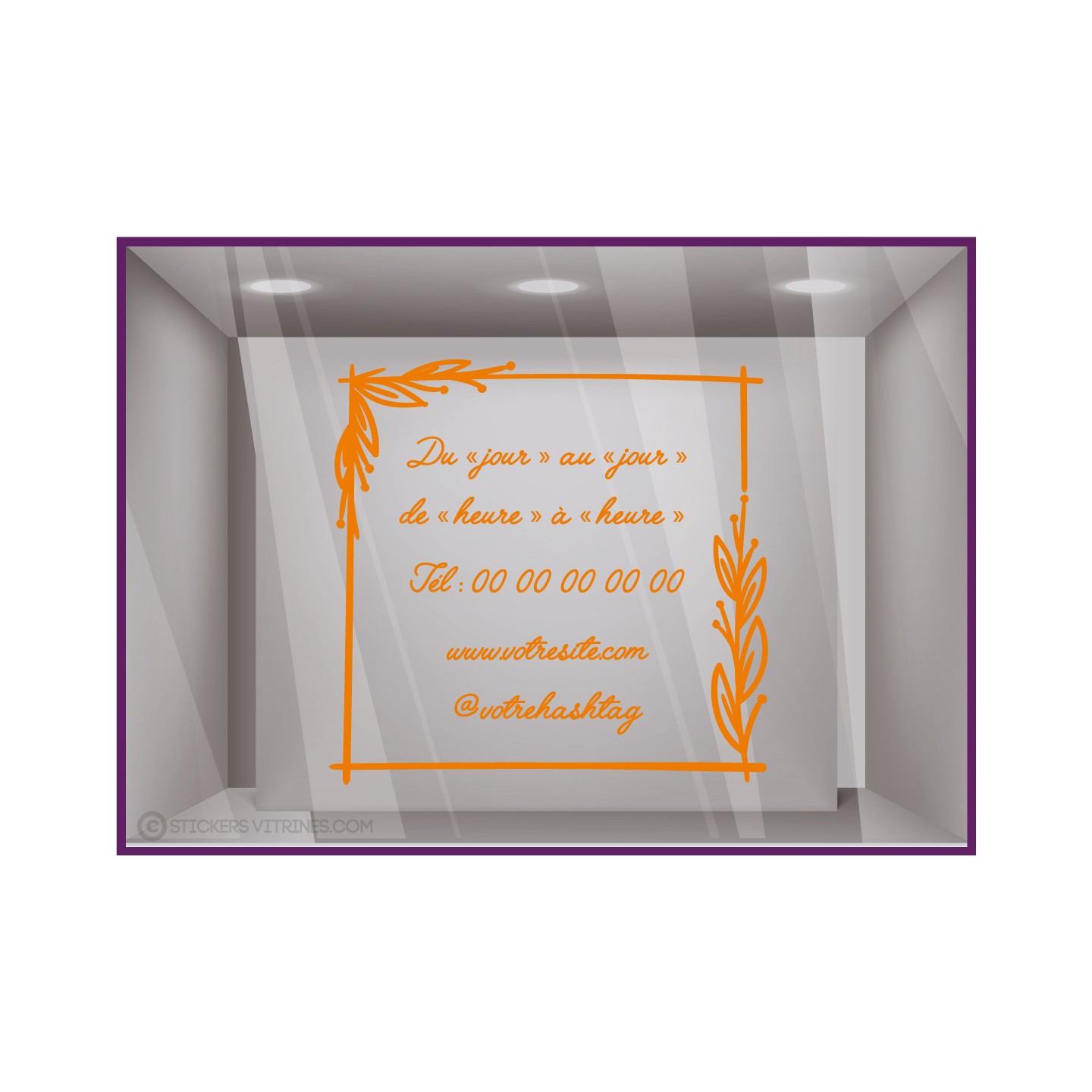 Sticker-Horaires-cadre fleur- a personnaliser-vitrine-bistro-bar-boutique-fleuriste-magasin-devanture-cafe-restaurant