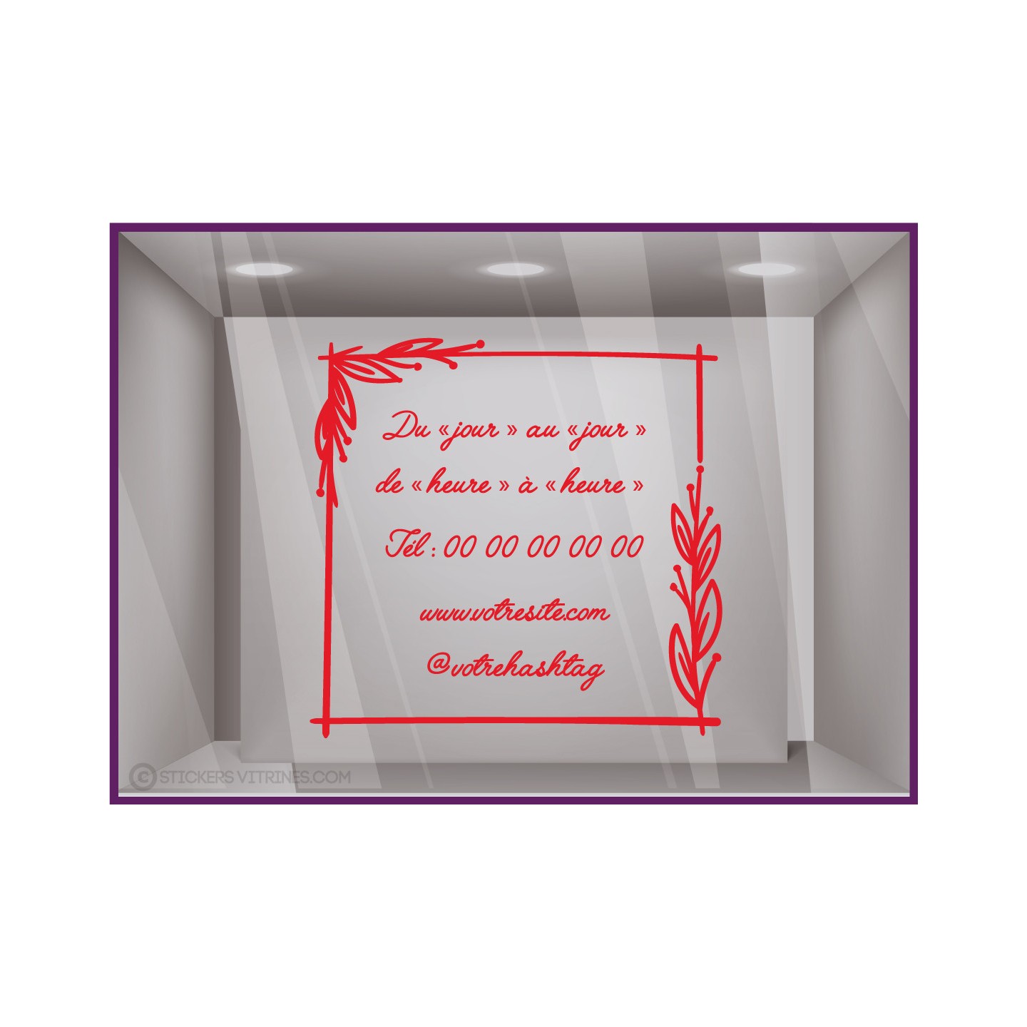 Sticker-Horaires-cadre fleur- a personnaliser-vitrine-bistro-bar-boutique-fleuriste-magasin-devanture-cafe-restaurant