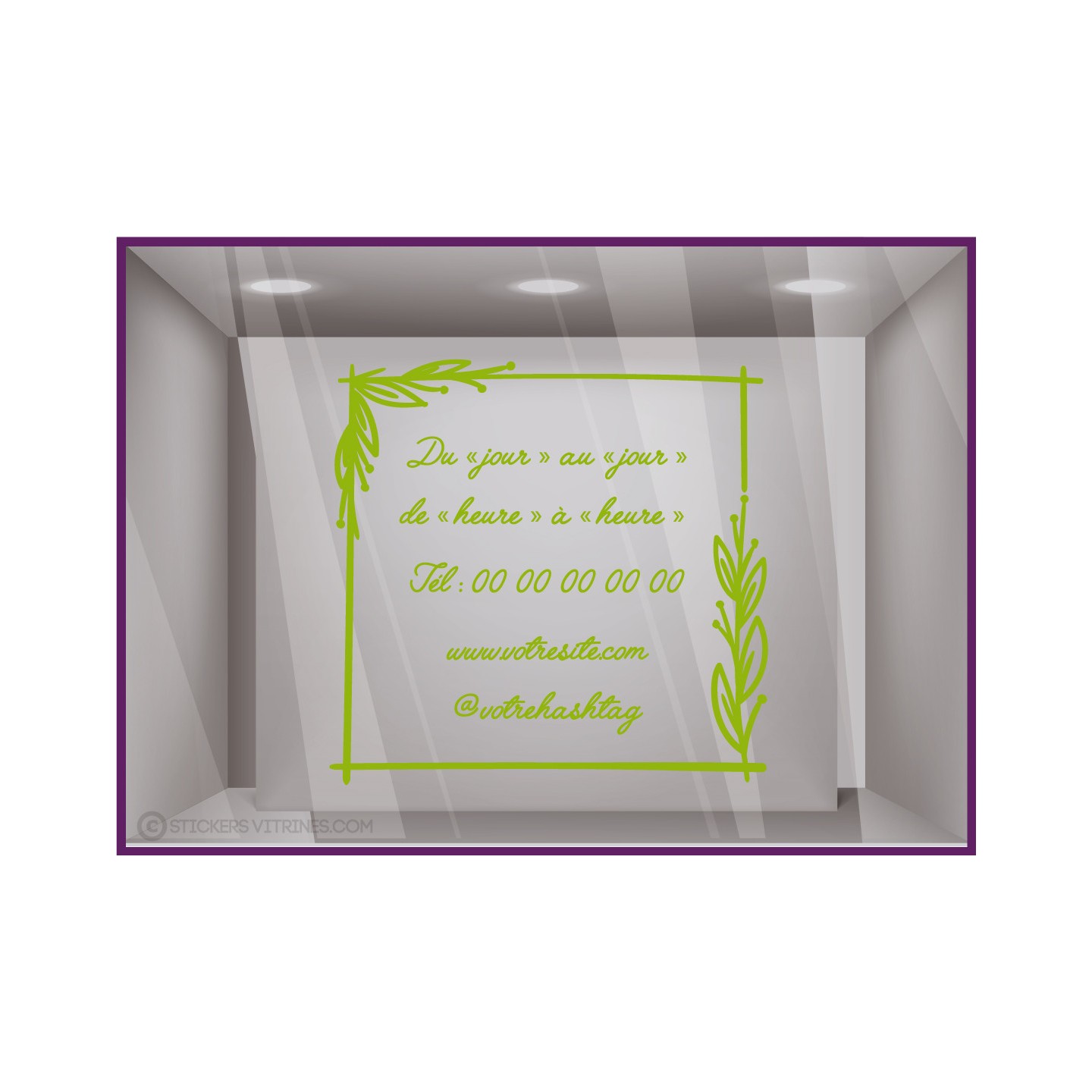 Sticker-Horaires-cadre fleur- a personnaliser-vitrine-bistro-bar-boutique-fleuriste-magasin-devanture-cafe-restaurant