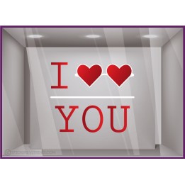 Sticker I Love You Lunettes Coeur vitrine commerce boutique magasin opticien lunetterie love rouge calicot adhesif autocollant 