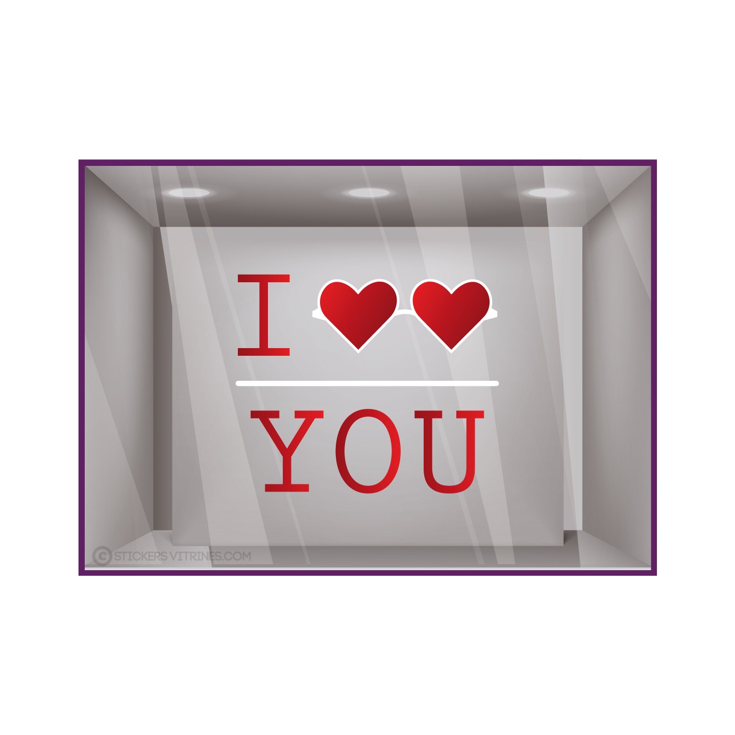 Sticker I Love You Lunettes Coeur vitrine commerce boutique magasin opticien lunetterie love rouge calicot adhesif autocollant 